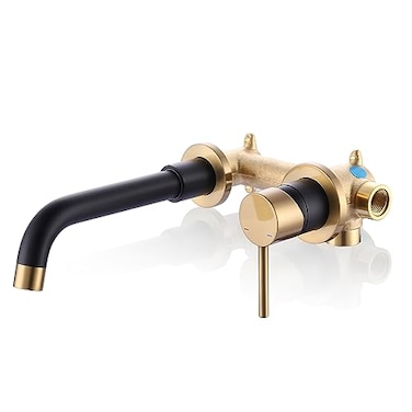 ARCORA Wall Mount Bathroom Faucet Black and Gold Bathroom Sink Faucet Single Handle Vanity Tap Swivel Spout Wall Mounted Basin with Roughin Valve