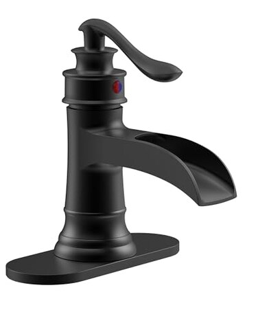 Homevacious Bathroom Faucet Matte Black Waterfall Bathroom Sink Faucets with Single Handle Rustic Vanity Farmhouse RV Faucet Suitable for 1 or 3 Holes with Deck Plate Black