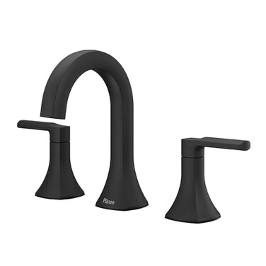 Pfister Vaneri Widespread Bathroom Sink Faucet 8 in 3 Hole 2 Handle Matte Black Finish NSF Water Efficient Push Seal Drain TiteSeal Technology LF049VRIBB