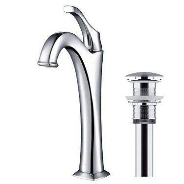 KRAUS KBF1201CH Arlo Single Handle Basin Bathroom Faucet with Lift Rod Drain and Deck Plate Chrome