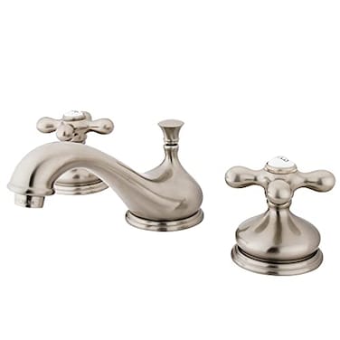 Kingston Brass KS1168AX Heritage Widespread Lavatory Faucet with Metal Cross Handle Brushed Nickel