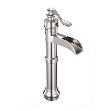 Bathfinesse Bathroom Sink Faucet Brushed Nickel Waterfall Vessel Sink Faucet Single Handle 1 Hole Faucet for Bowl Sink Lavatory Deck Mount Tall Commercial Supply Hose