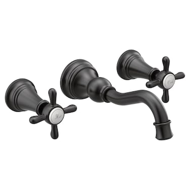 Moen TS42112BL Weymouth Cross Handle Wall Mount Bathroom Faucet Trim Valve Required Matte Black