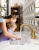 WOWOW 4 Inch Bathroom Sink Faucet Brushed Gold Centerset Vanity Faucet with Lift Rod Drain Modern Mixer Tap for Rv Sink