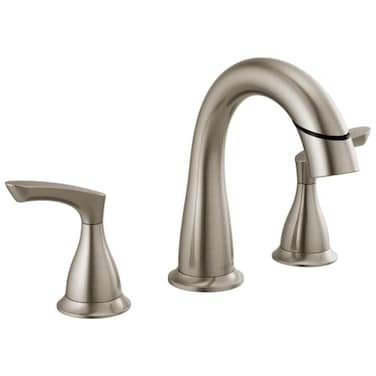 Delta Broadmoor Brushed Nickel Bathroom Faucet with Sprayer 8 Inch 3 Hole Widespread Bathroom Sink Faucet with Pull Out Sprayer PushPop Drain SpotShield Stainless 35765LFSPPD
