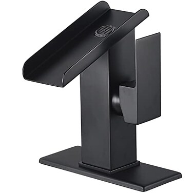Chiczam Black Bathroom Faucet Waterfall 1 Hole Bath Lavatory Vanity Sink Faucet Single Handle Modern Basin Tap Brass Deck Mount Commercial