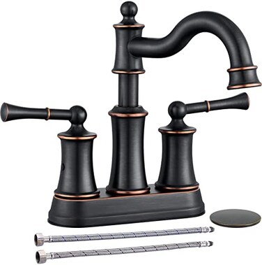 WINKEAR Roman Bathroom Sink Faucet Deck Mount or Wall Mount Installation Popup Drain Assembly with Overflow Deck Plate and Water Supply Lines Included 2 Hole Deck Mount ORB