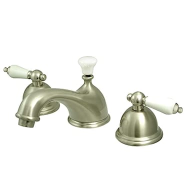 Kingston Brass KS3968PL Restoration Widespread Lavatory Faucet with Porcelain Lever Handle Brushed Nickel