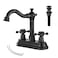 GGStudy Bathroom Faucet Oil Rubbed Bronze 2 Handles 4 Inches Centerset Bathroom Vanity with Drain Assembly and Supply Hose Lavatory Mixer Double Handle Tap