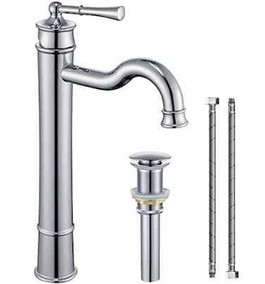 WINKEAR Vessel Sink Faucet Chrome Bathroom Tall Faucet Single Hole DeckMount Pop up Drain Assembly Without Overflow Water Supply Lines Included