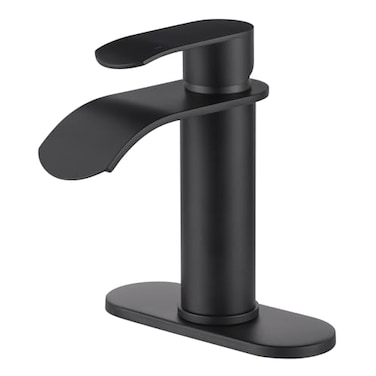 WOWOW Waterfall Bathroom Faucet Matte Black Bathroom Sink Faucet for 1 Hole or 3 Holes Single Handle Vanity Faucet with Pop up Drain Stainless Steel Basin Sink Tap for RV Lavatory