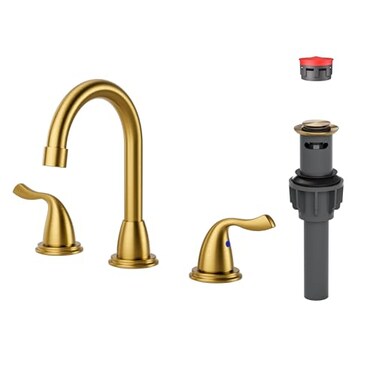 ARCORA Brushed Gold Bathroom Faucet 3 Hole 8 Inch Widespread Bathroom Faucet 2 Handles Bathroom Sink Faucet with Drain Assembly