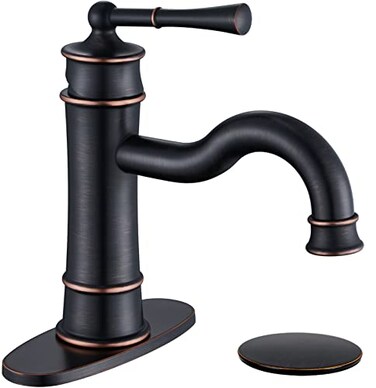 WINKEAR Roman Bathroom Sink Faucet ORB Single Hole DeckMount Popup Drain Assembly with Overflow Deck Plate and Water Supply Lines Included