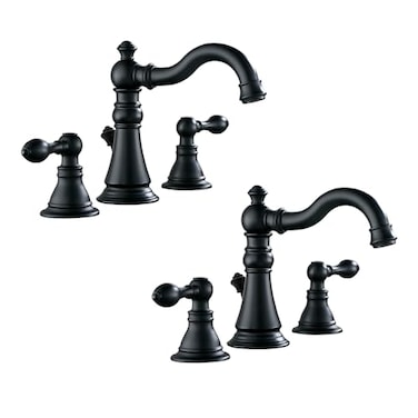 Derengge Two Handle Bathroom Sink Faucet Matte Black 3 Hole with Pop up Drain 8 Inch Widespread High Arc Lavatory Bathroom Faucet2 PackF8805MT