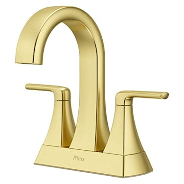 Pfister Bruxie Bathroom Sink Faucet 4Inch Centerset 2Handle 3Hole NSF Brushed Gold Finish LF048BIEBG