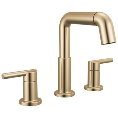 Delta 35849LFPD Nicoli 12 GPM Widespread Bathroom Faucet with Pull Down Spout and Push PopUp Drain Assembly Champagne Bronze