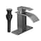 FRANSITON Brushed Grey Waterfall Bathroom Faucet Lavatory Single Handle 1 or 3 Hole Bathroom Sink Faucet with Deck and Popup Drain Brushed Grey Short