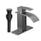 FRANSITON Brushed Grey Waterfall Bathroom Faucet Lavatory Single Handle 1 or 3 Hole Bathroom Sink Faucet with Deck and Popup Drain Brushed Grey Short