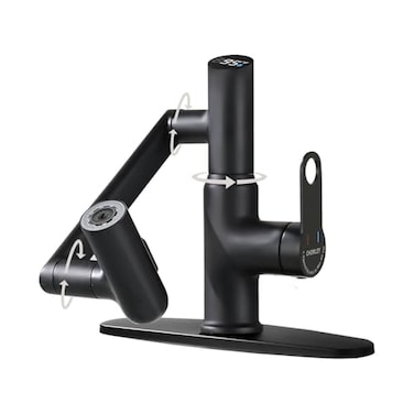 CHOMLEY CHOMELY Single Hole Rotatable Bathroom Faucet with Temperature Display in Fahrenheit BatteriesFree 3 Water Modes 360 Degree Rotating Sink Faucet Matte Black