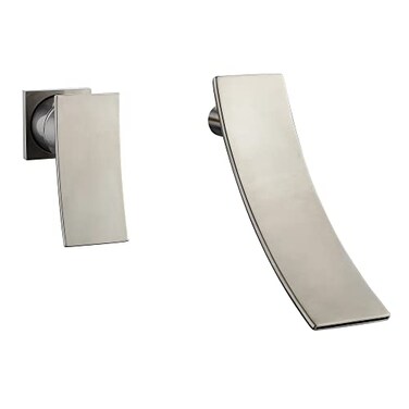 sumerain Brushed Nickel Waterfall Bathroom Faucet Wall Mount Lavatory Faucet LeftHanded Design