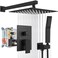 gotonovo Rainfall Bathroom Shower System Rain Shower Head and Handle Set Wall Mounted Shower Complete Combo Solid Brass Pressure Balancing Shower Mixer Valve 12 Inch Matte Black