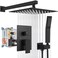 gotonovo Rainfall Bathroom Shower System Rain Shower Head and Handle Set Wall Mounted Shower Complete Combo Solid Brass Pressure Balancing Shower Mixer Valve 12 Inch Matte Black