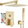 gotonovo Rainfall Bathroom Shower System Rain Shower Head and Handle Set Wall Mounted Shower Complete Combo Solid Brass Pressure Balancing Shower Mixer Valve 12 Inch Brushed Gold