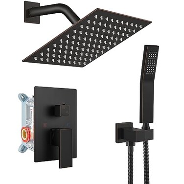 gotonovo Rainfall Bathroom Shower System Rain Shower Head and Handle Set Wall Mounted Shower Complete Combo Solid Brass Pressure Balancing Shower Mixer Valve 8 Inch Oil Rubbed Bronze