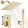 gotonovo Rainfall Bathroom Shower System Rain Shower Head and Handle Set Wall Mounted Shower Complete Combo Solid Brass Pressure Balancing Shower Mixer Valve 8 Inch Brushed Gold