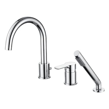 sumerain 3 Hole Deck Mount Roman Tub Faucet with Hand Shower Solid Brass Chrome Finish Valve Included