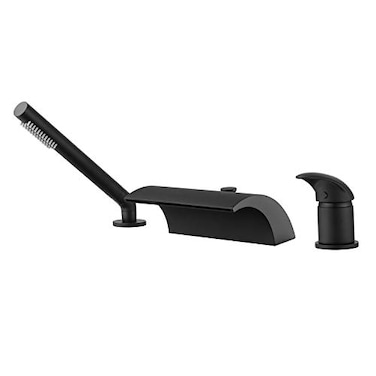 sumerain Black Roman Tub Faucet with Hand Shower High Flow Waterfall Spout with Diverter