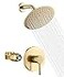 sumerain Brushed Gold Shower Faucet Set with 8 Inches Stainless Steel Rain Shower Head Solid Brass Rough In Valve