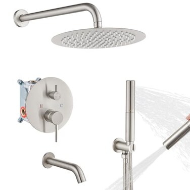 Airuida 3Function Rain Shower System Set Wall Mount Tub Shower Combo with Handheld Shower and Tub Spout10 Inch Shower HeadBrushed Nickel