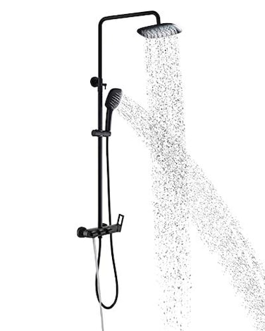 PHASAT Shower Fixtures Brass 3 Function Bathtub Faucet Set Wall Mounted Exposed Shower SystemMatte BlackCT8525