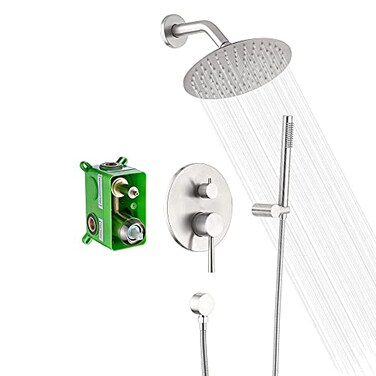 SUMERAIN Wall Mounted Rainfall Shower System Brushed Nickel Shower Faucet Set with Handheld Sprayer and Valve