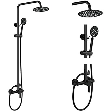 Aolemi Outdoor Shower Faucet SUS304 Shower Fixture Combo Set Stainless Steel 8 inch Rainfall Shower Head Kit Single Handle High Pressure Hand Spray Wall Mount 2 Function Brush Nickel Single Handle