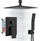 Aolemi Ceiling Mount Shower System Rain Shower Head with Handheld Spray High Pressure Shower Faucet Set Roughin Valve Shower Trim Kit Included Bathroom Matte Black 10 Inch Ceiling Shower Head