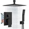 Aolemi Ceiling Mount Shower System Rain Shower Head with Handheld Spray High Pressure Shower Faucet Set Roughin Valve Shower Trim Kit Included Bathroom Matte Black 10 Inch Ceiling Shower Head