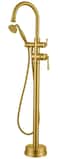 Hangoro Classic Free Standing Tub Faucet Solid Brass Construction Floor Mounted Design Antique Handheld Sprayer High Flow Rate 360 Degree Swivel Spout Brushed Gold Finish