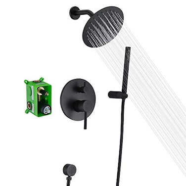 sumerain Black Shower Fixtures Matte Black Shower Faucet Set Black Shower System with Rain Shower and Handheld