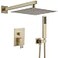 BWE Shower Faucet Brushed Gold 12 Inch Square Bathroom Luxury Rain Mixer Shower Combo Set 2Functions Wall Mounted Rainfall Shower Head System Roughin Valve Body and Trim Included