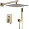 BWE Shower Faucet Brushed Gold 12 Inch Square Bathroom Luxury Rain Mixer Shower Combo Set 2Functions Wall Mounted Rainfall Shower Head System Roughin Valve Body and Trim Included
