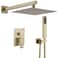 BWE Shower Faucet Brushed Gold 12 Inch Square Bathroom Luxury Rain Mixer Shower Combo Set 2Functions Wall Mounted Rainfall Shower Head System Roughin Valve Body and Trim Included