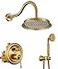 WINKEAR Rain Shower Head with Handheld Spray Rainfall Shower System with Roughin Valve Luxury Shower Trim Kit Wall Mount Brushed Gold