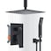 SunCleanse Rainfall Shower System Matte Black Ceiling Mounted Shower System Combo Set with High Pressure 12 Inches Square Rain Shower Head Handheld and Shower Faucet Roughin Mixer Valve and Trim