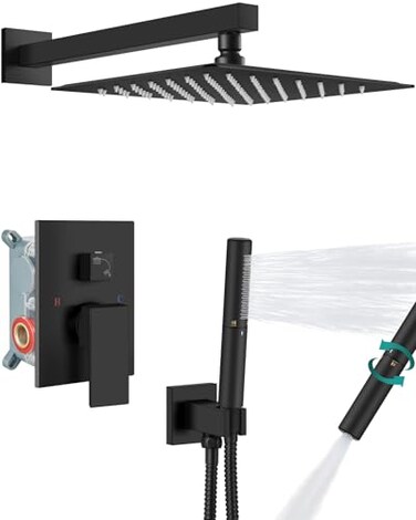 Aolemi Shower Faucet Set High Pressure Shower System with 2in1 Handheld Sprayer Wall Mount Fixture Combo with Roughin Valve 12 Inch Shower Head Matte Black