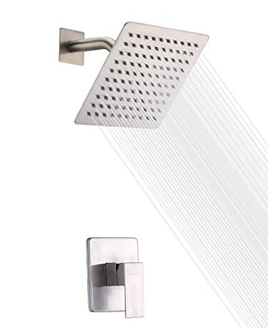 SUMERAIN Shower Faucet Brushed Nickel Single Function Shower Trim Kit with Roughin Valve 8 Square High Pressure Rain Shower Head