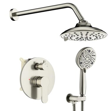EMBATHER Shower Faucets Sets Complete with 3 Setting High Pressure Shower Head Combo Bathroom Wall Mounted Rainfall Shower System Fixtures with 8Mode Handheld Spray Brushed Nickel
