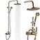 Airuida Exposed Shower System 8 Inch Rainfall Shower Head with Handheld Spray Single Handle Wall Mount Shower Faucet Set Solid Brass Dual Function Exposed Pipe Fixture for BathroomAntique Brass