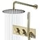 TRUSTMI Brushed Gold Shower System 12 Inch Rainfall Shower Set with Brass RoughIn Valve and Trim Kit BrickPattern SingleThreaded Knob Handle